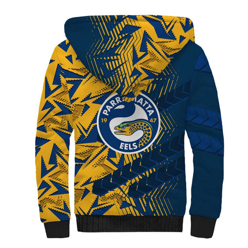 Parramatta Eels Rugby Sherpa Hoodie Fierce Mascot Geometric Tribal Art