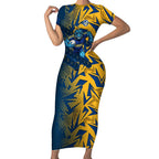 Parramatta Eels Rugby Short Sleeve Bodycon Dress Fierce Mascot Geometric Tribal Art