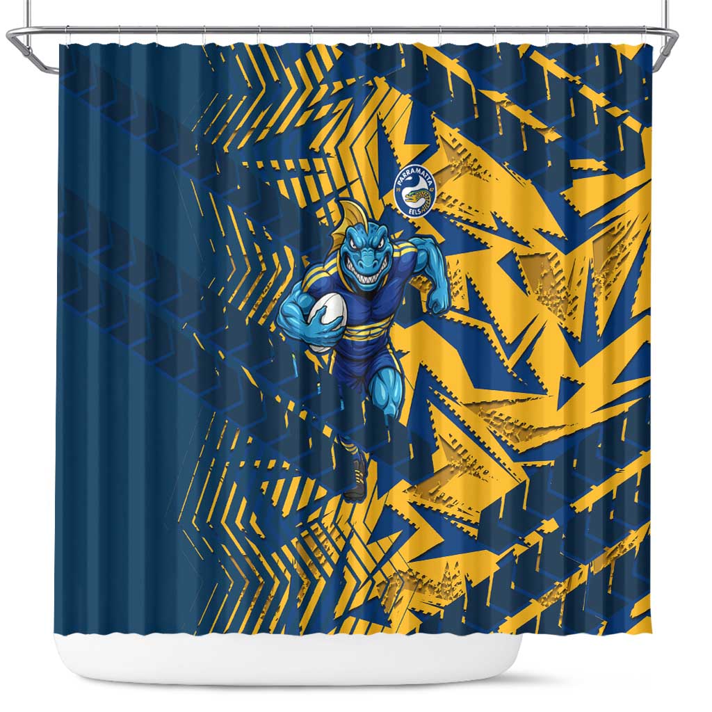 Parramatta Eels Rugby Shower Curtain Fierce Mascot Geometric Tribal Art