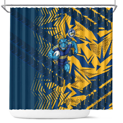 Parramatta Eels Rugby Shower Curtain Fierce Mascot Geometric Tribal Art