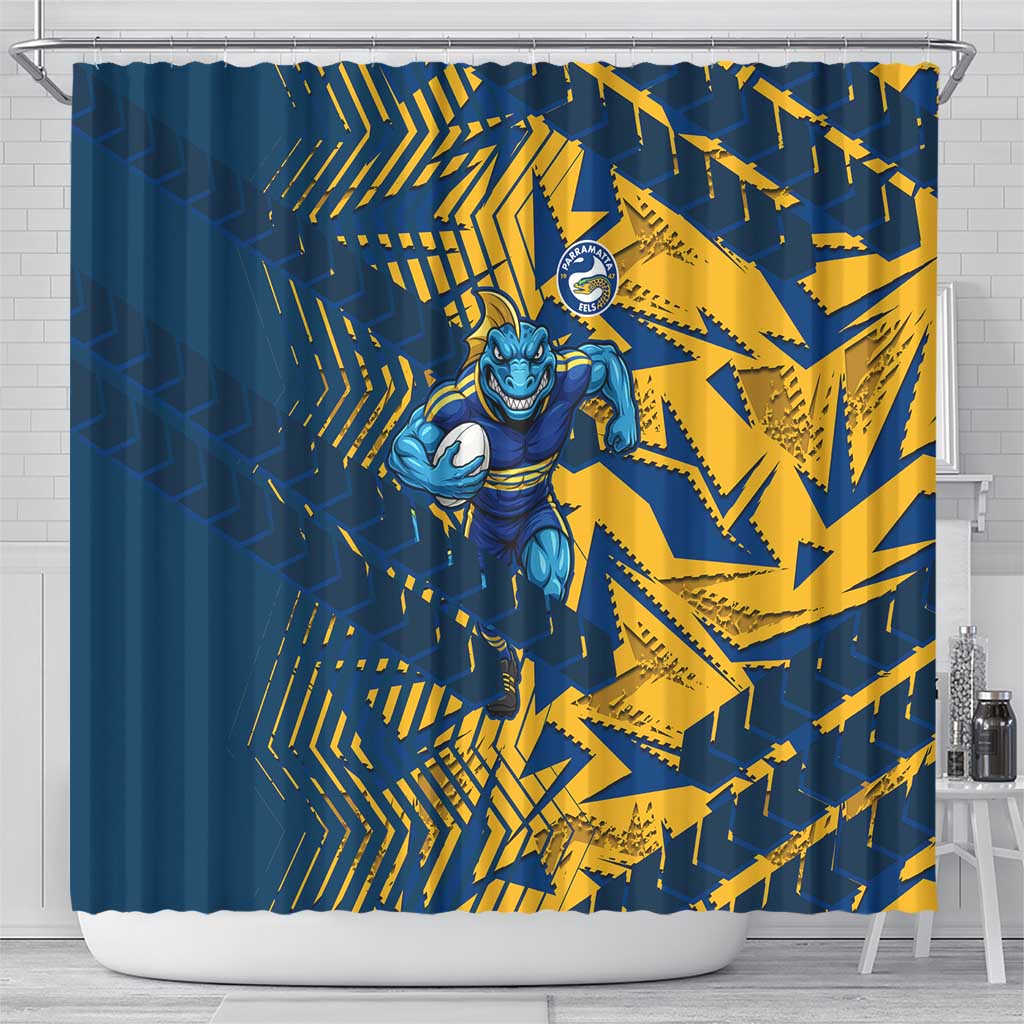Parramatta Eels Rugby Shower Curtain Fierce Mascot Geometric Tribal Art