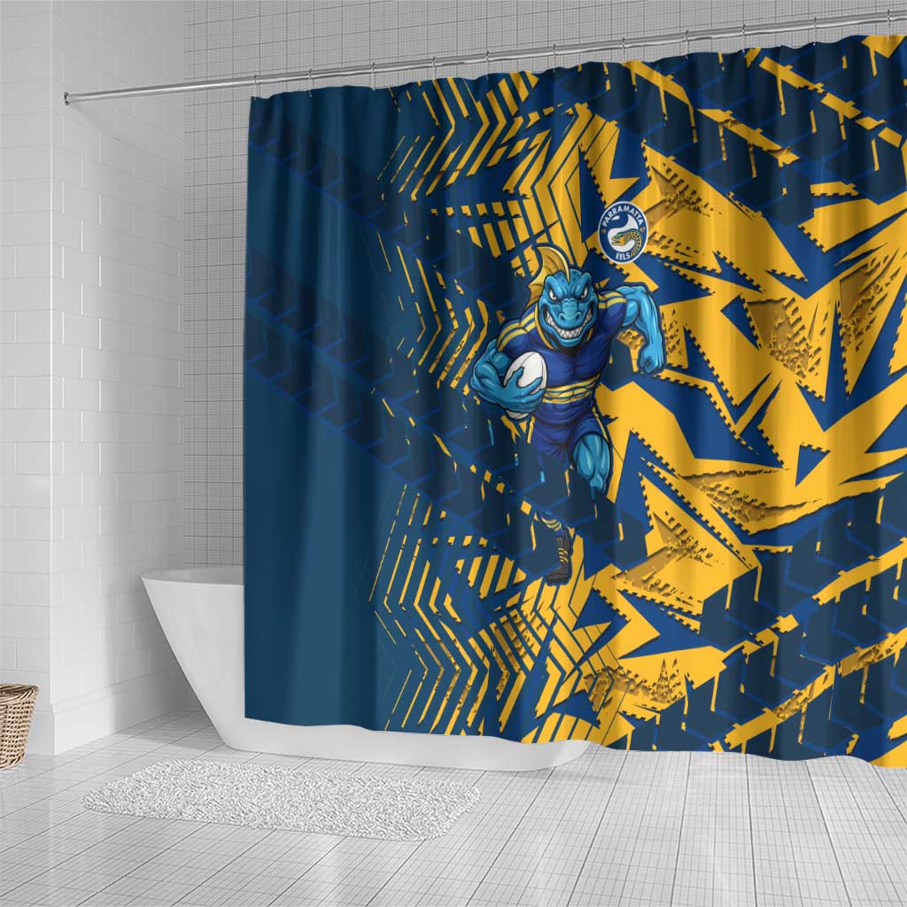 Parramatta Eels Rugby Shower Curtain Fierce Mascot Geometric Tribal Art