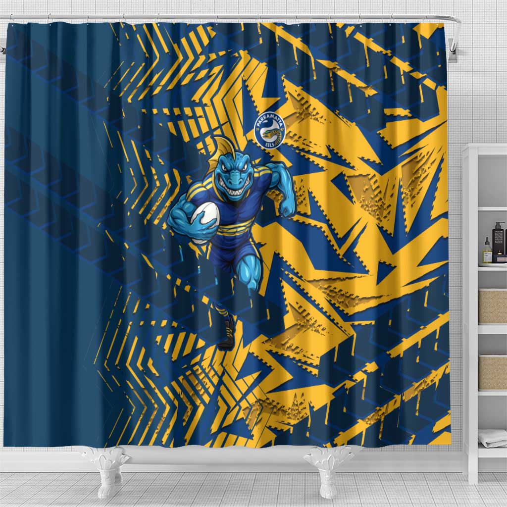 Parramatta Eels Rugby Shower Curtain Fierce Mascot Geometric Tribal Art