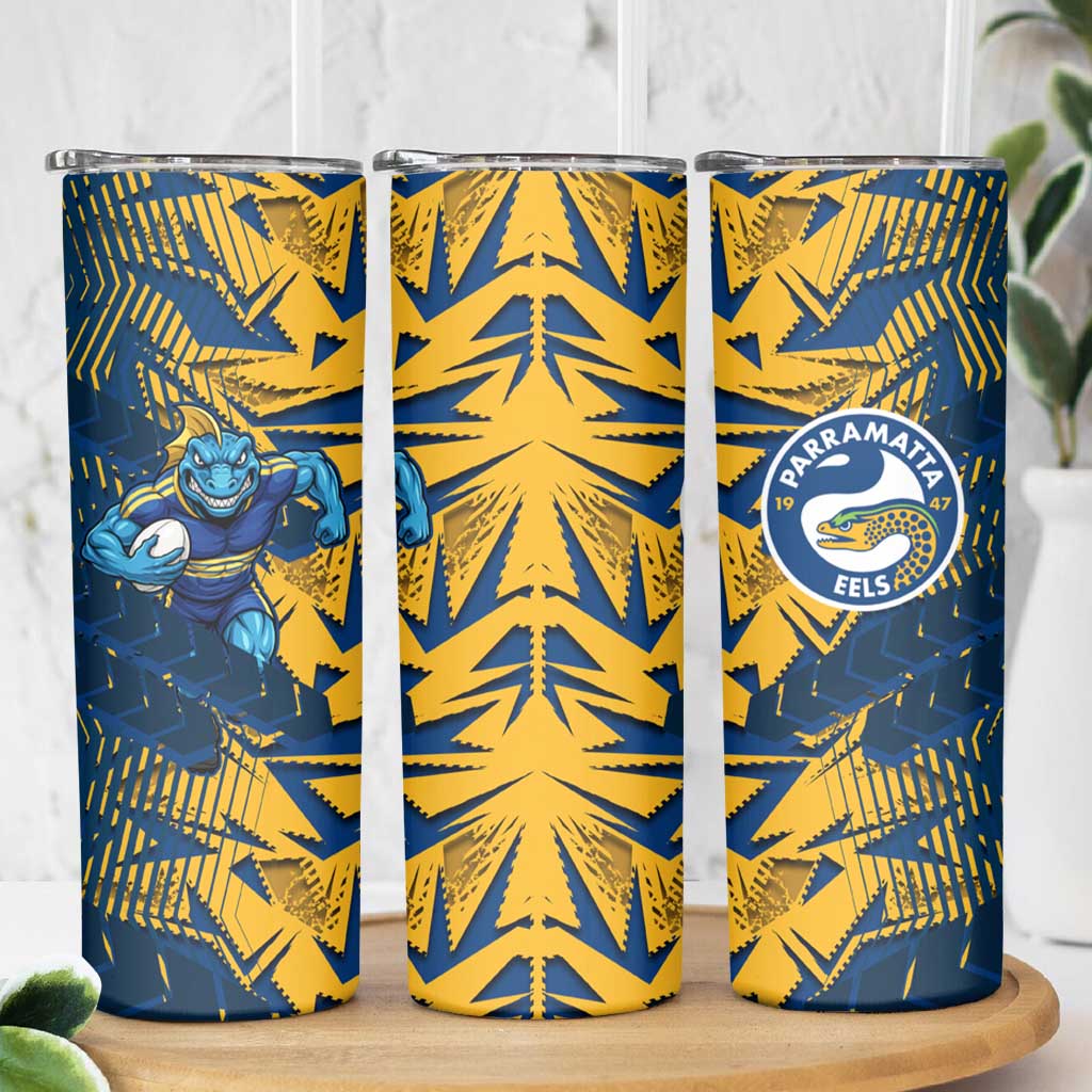 Parramatta Eels Rugby Skinny Tumbler Fierce Mascot Geometric Tribal Art