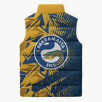 Parramatta Eels Rugby Sleeveless Puffer Jacket Fierce Mascot Geometric Tribal Art