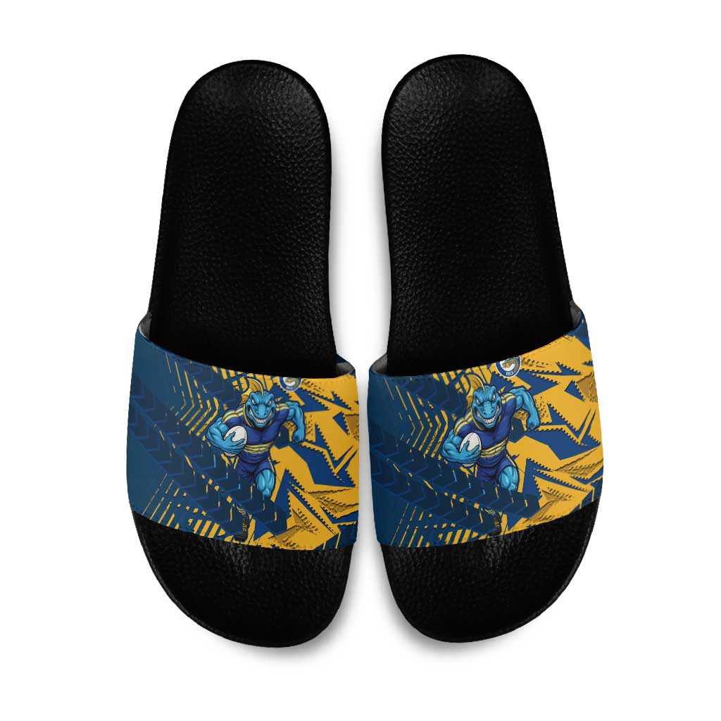 Parramatta Eels Rugby Slide Sandals Fierce Mascot Geometric Tribal Art
