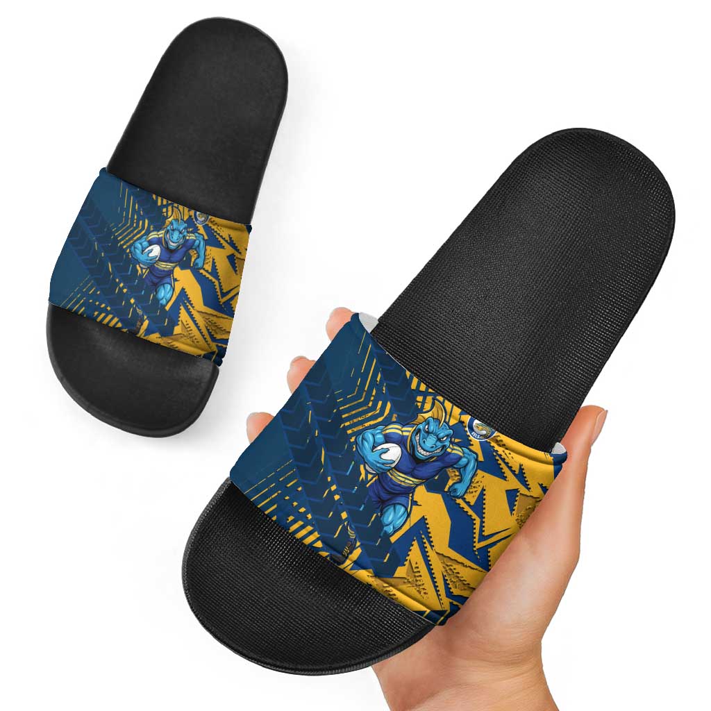 Parramatta Eels Rugby Slide Sandals Fierce Mascot Geometric Tribal Art