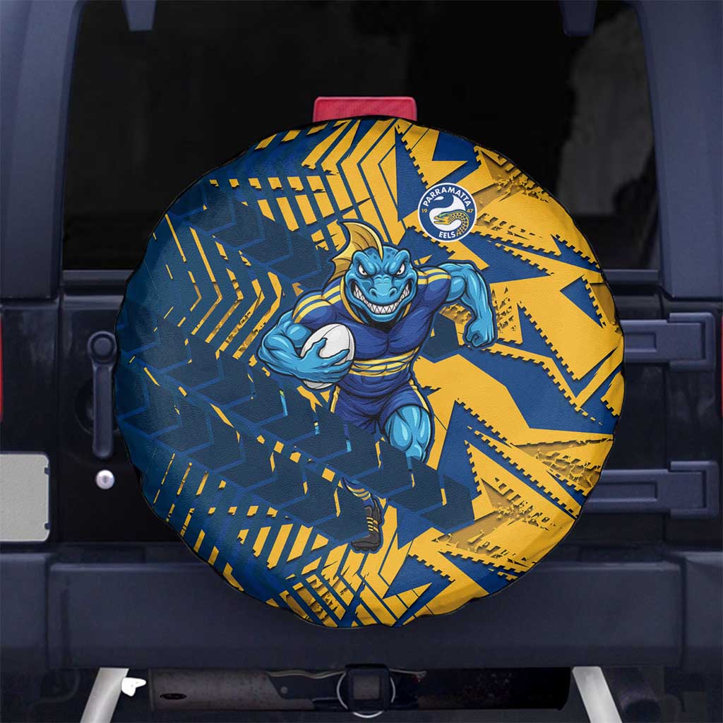 Parramatta Eels Rugby Spare Tire Cover Fierce Mascot Geometric Tribal Art