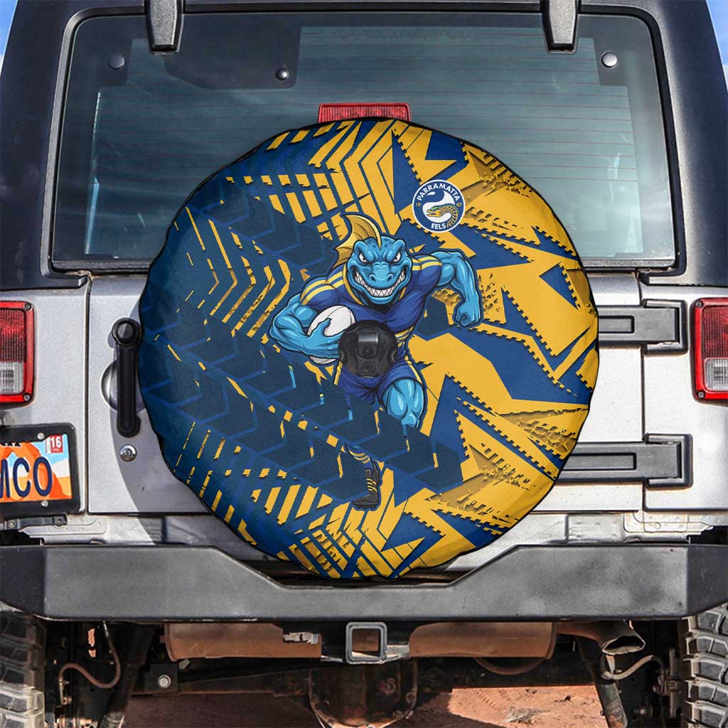 Parramatta Eels Rugby Spare Tire Cover Fierce Mascot Geometric Tribal Art