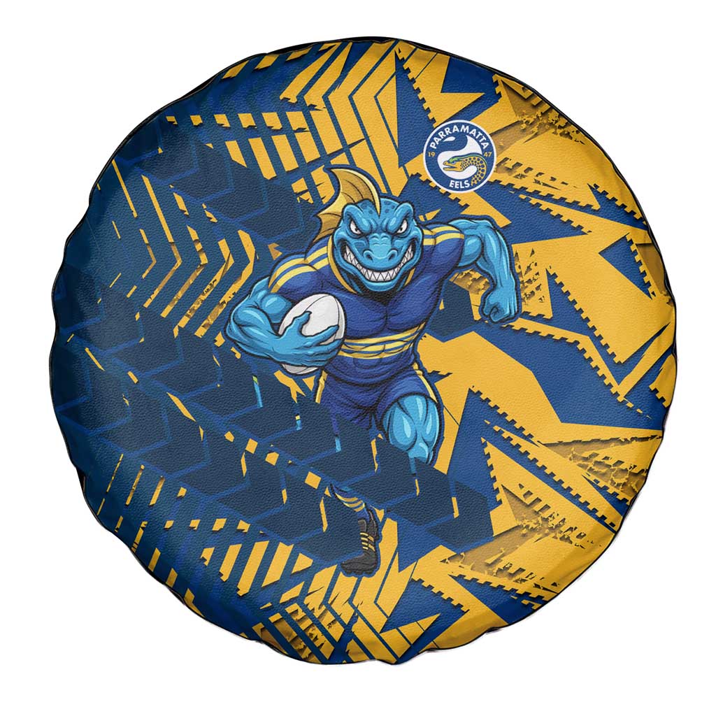 Parramatta Eels Rugby Spare Tire Cover Fierce Mascot Geometric Tribal Art
