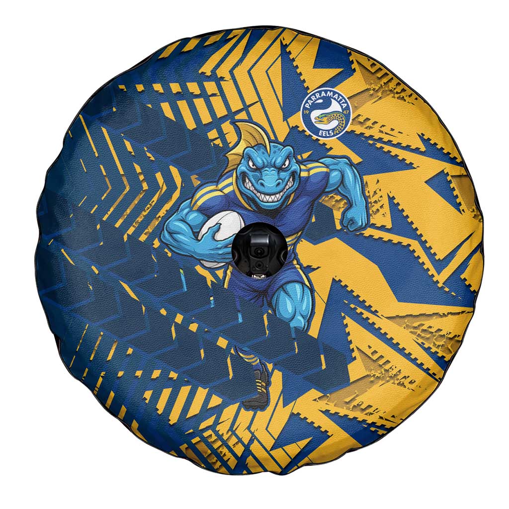 Parramatta Eels Rugby Spare Tire Cover Fierce Mascot Geometric Tribal Art