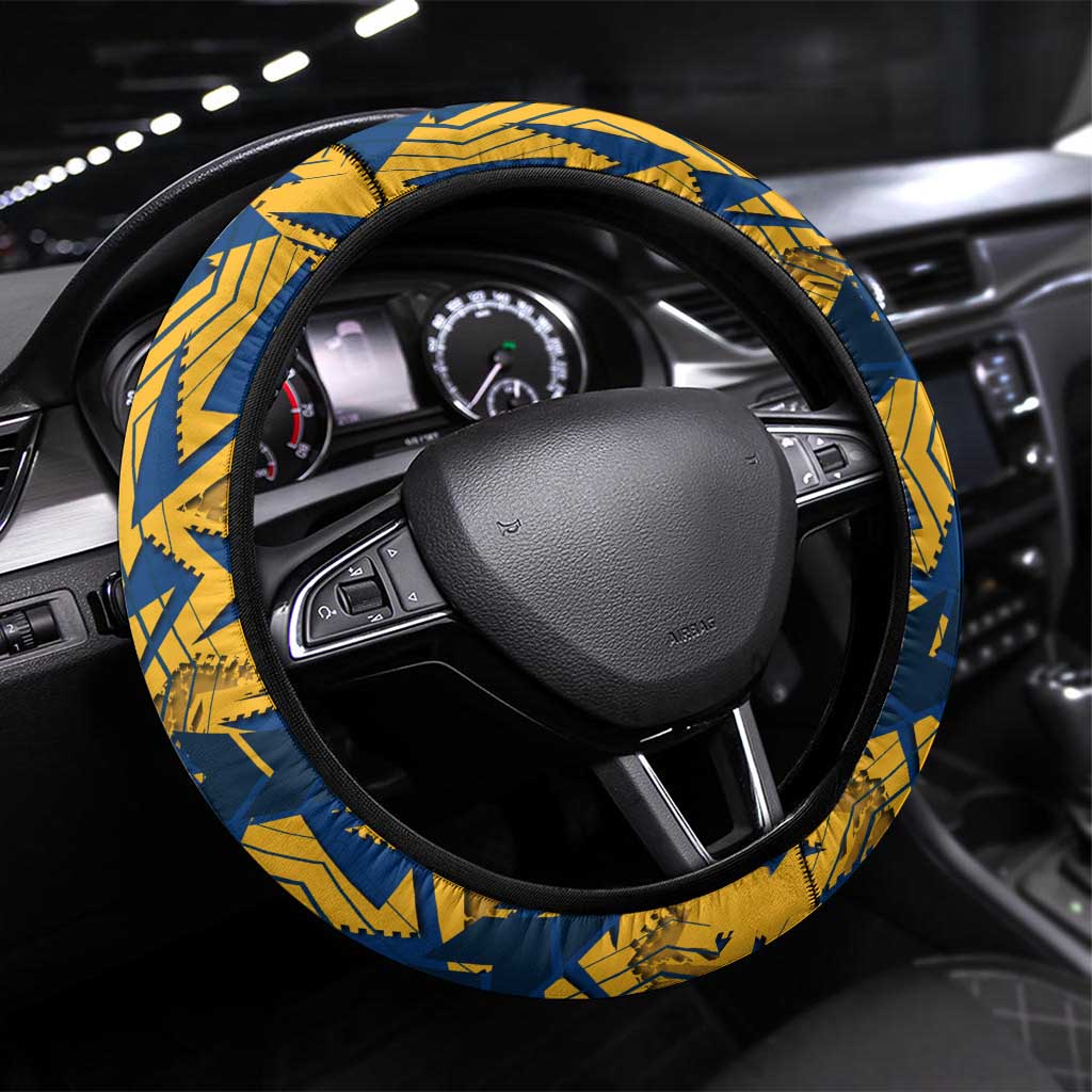 Parramatta Eels Rugby Steering Wheel Cover Fierce Mascot Geometric Tribal Art