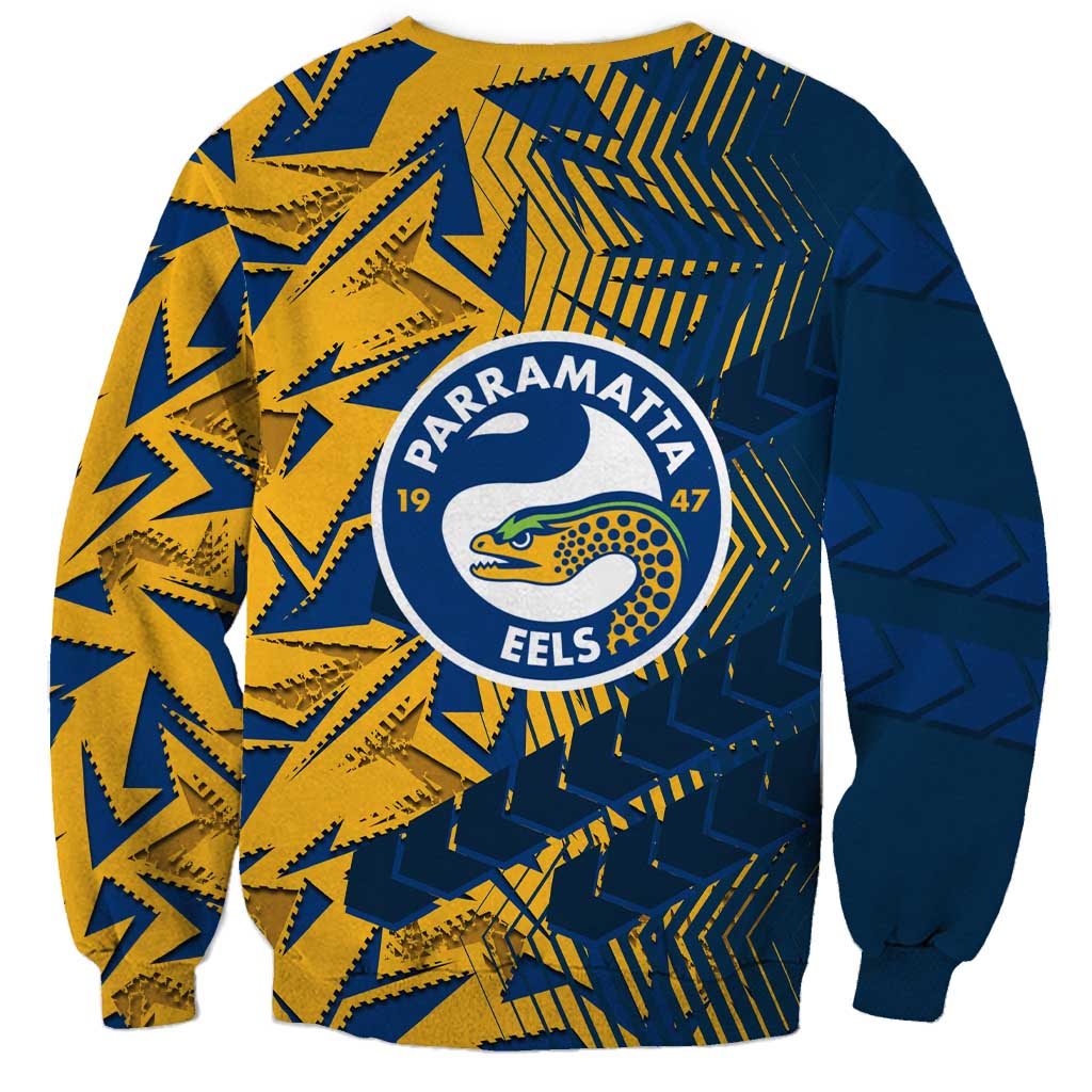 Parramatta Eels Rugby Sweatshirt Fierce Mascot Geometric Tribal Art