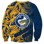Parramatta Eels Rugby Sweatshirt Fierce Mascot Geometric Tribal Art