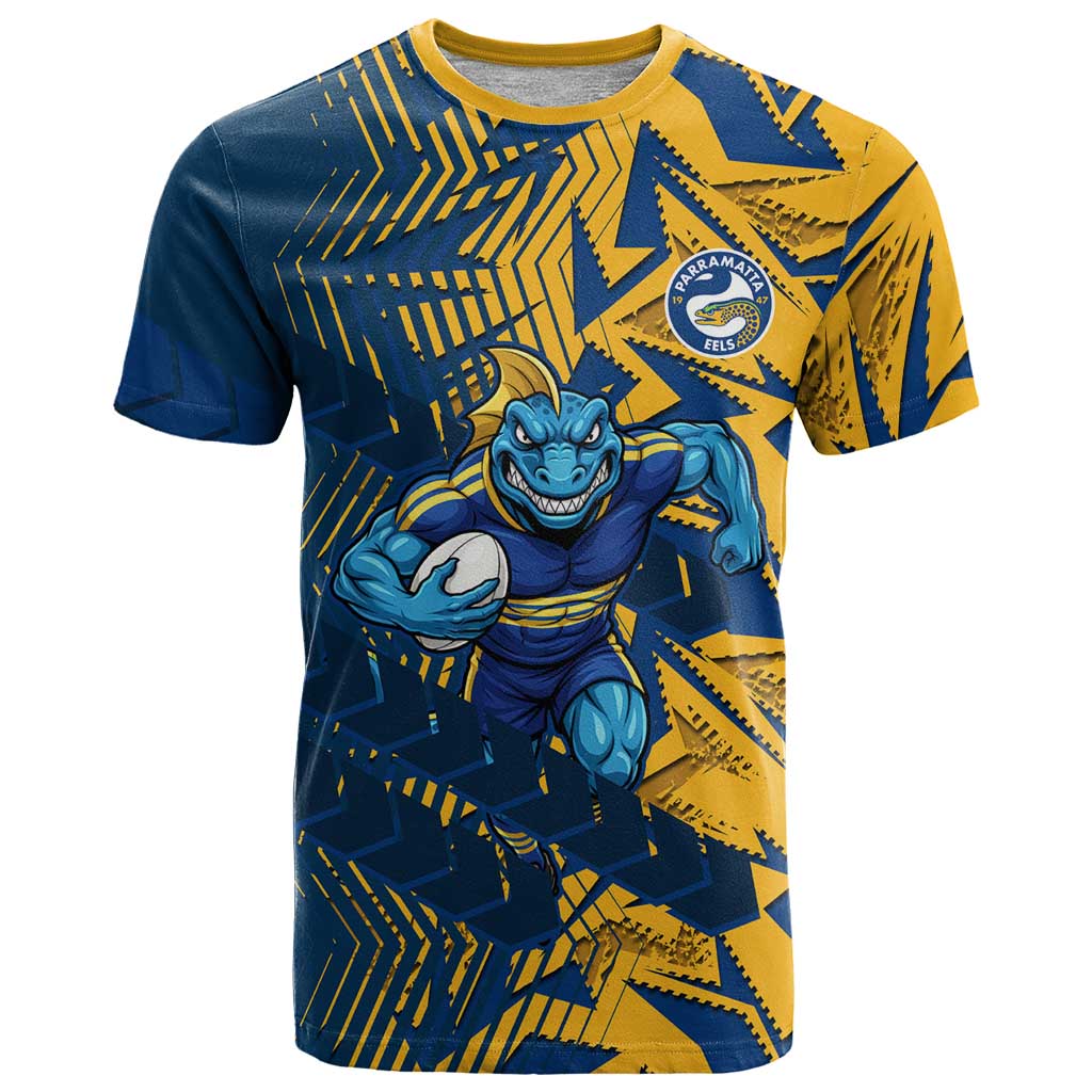 Parramatta Eels Rugby T Shirt Fierce Mascot Geometric Tribal Art