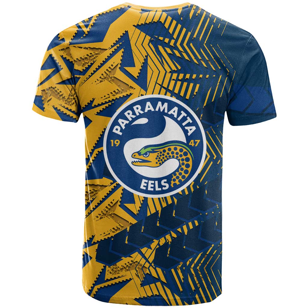Parramatta Eels Rugby T Shirt Fierce Mascot Geometric Tribal Art