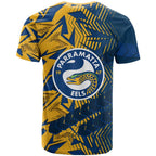 Parramatta Eels Rugby T Shirt Fierce Mascot Geometric Tribal Art