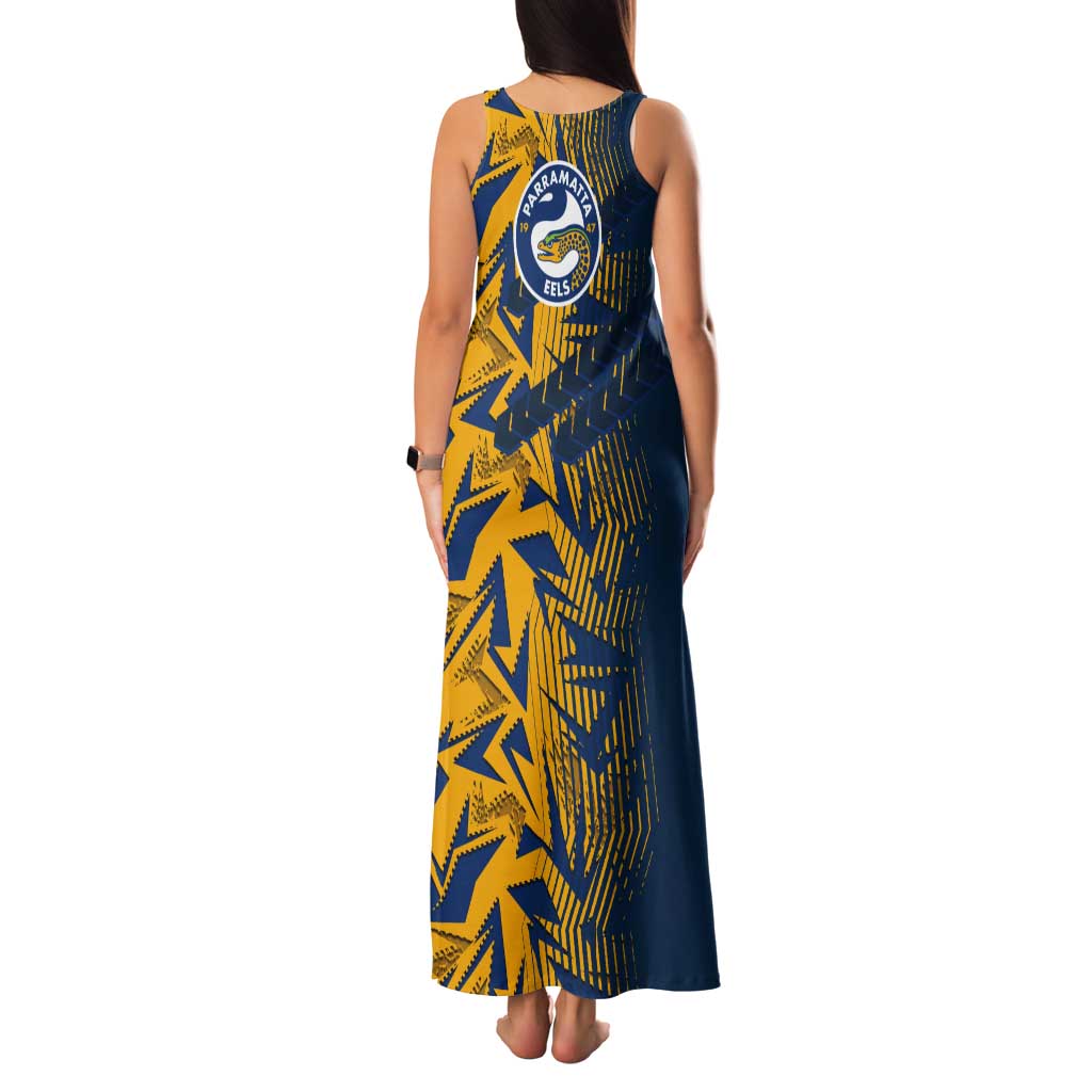 Parramatta Eels Rugby Tank Maxi Dress Fierce Mascot Geometric Tribal Art