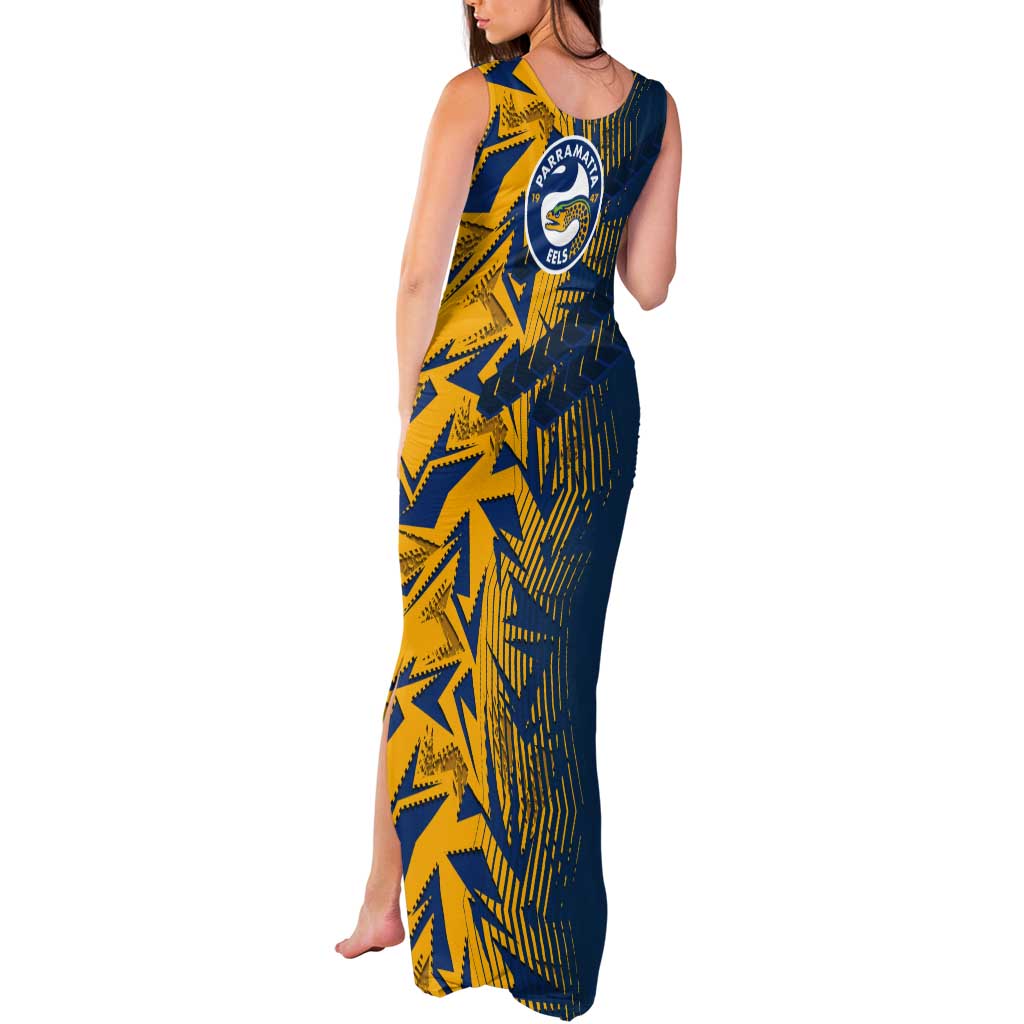 Parramatta Eels Rugby Tank Maxi Dress Fierce Mascot Geometric Tribal Art