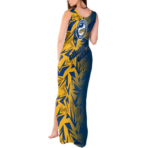 Parramatta Eels Rugby Tank Maxi Dress Fierce Mascot Geometric Tribal Art