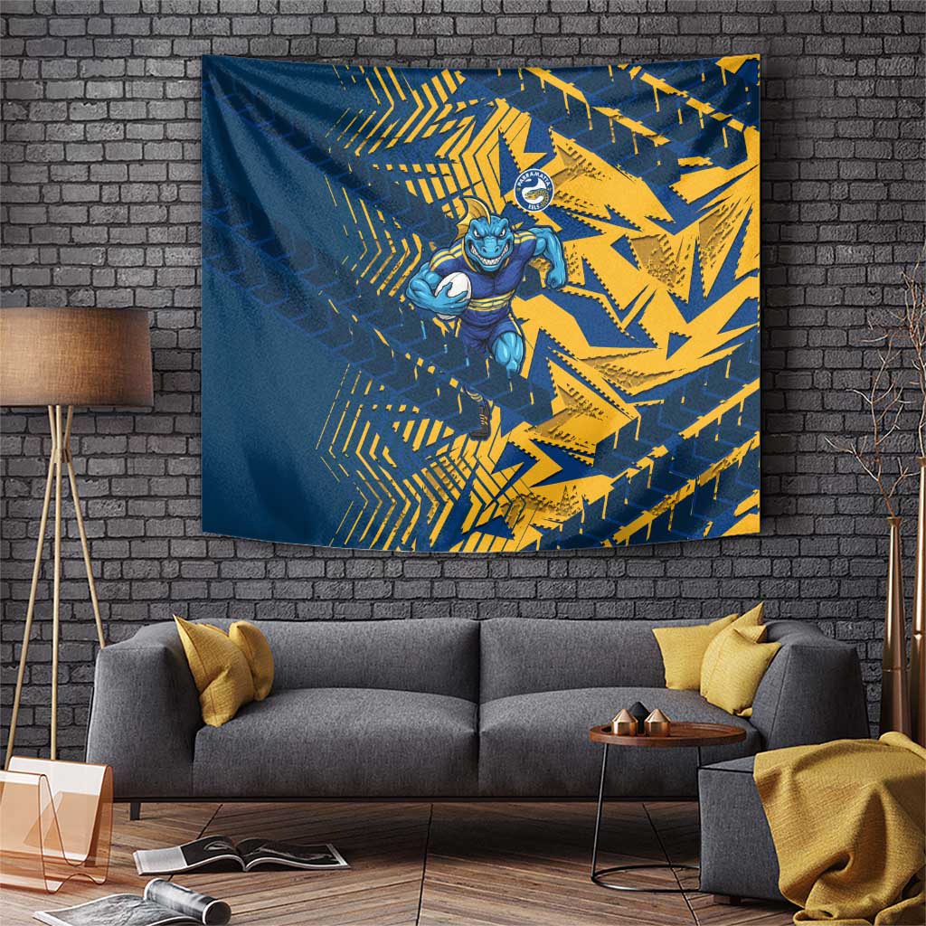 Parramatta Eels Rugby Tapestry Fierce Mascot Geometric Tribal Art