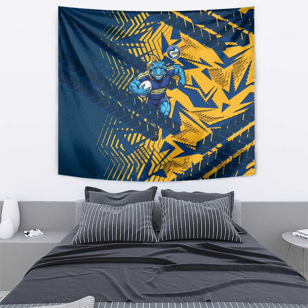 Parramatta Eels Rugby Tapestry Fierce Mascot Geometric Tribal Art
