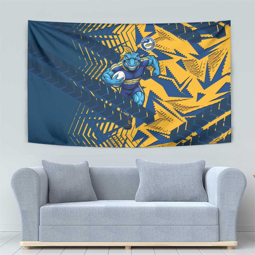 Parramatta Eels Rugby Tapestry Fierce Mascot Geometric Tribal Art