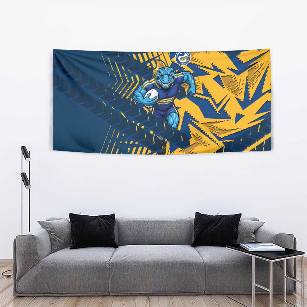 Parramatta Eels Rugby Tapestry Fierce Mascot Geometric Tribal Art