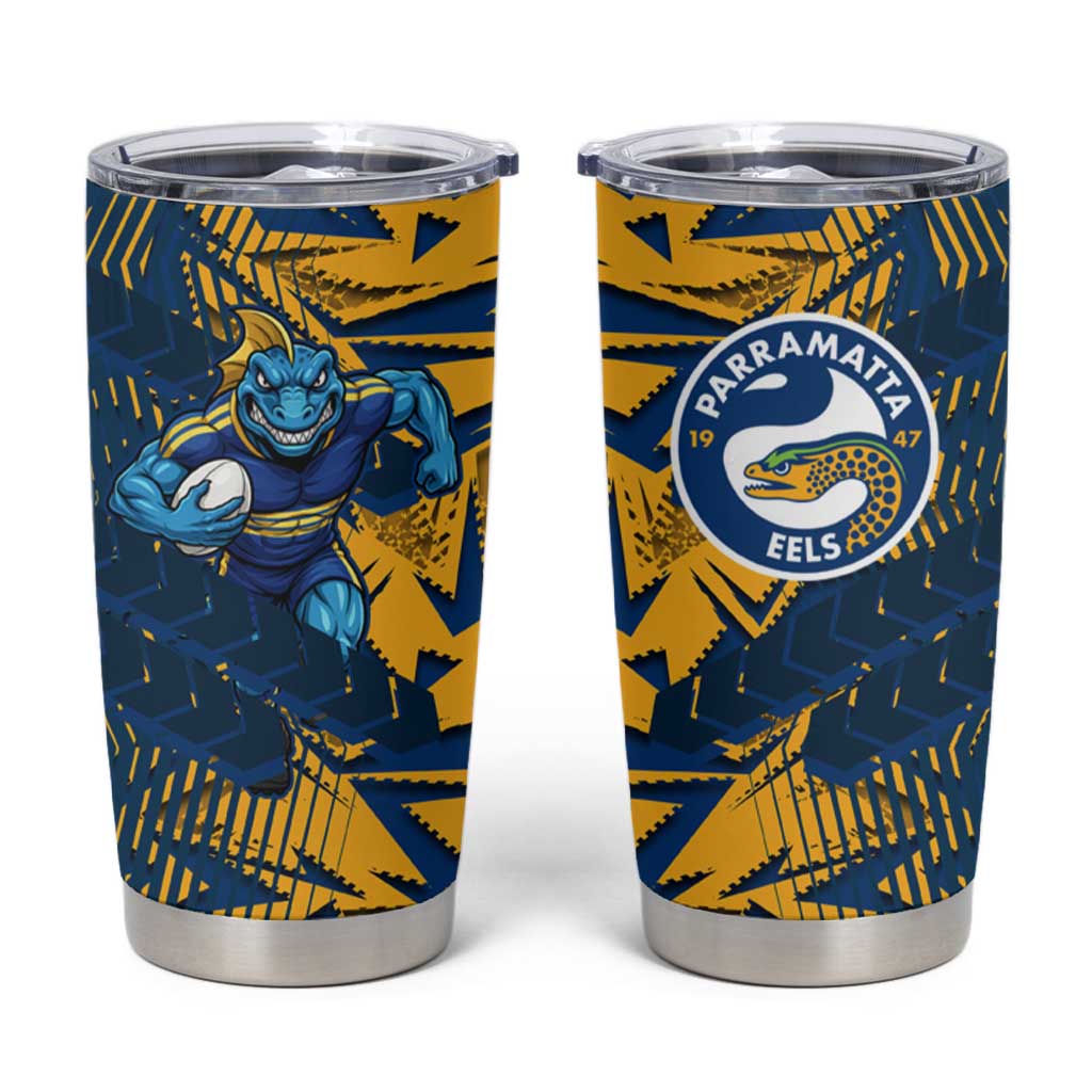 Parramatta Eels Rugby Tumbler Cup Fierce Mascot Geometric Tribal Art