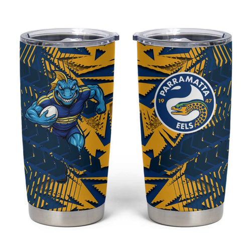 Parramatta Eels Rugby Tumbler Cup Fierce Mascot Geometric Tribal Art