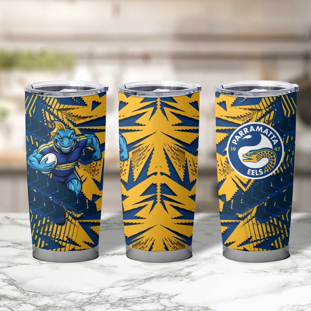 Parramatta Eels Rugby Tumbler Cup Fierce Mascot Geometric Tribal Art