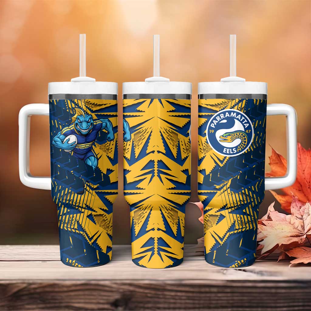 Parramatta Eels Rugby Tumbler With Handle Fierce Mascot Geometric Tribal Art