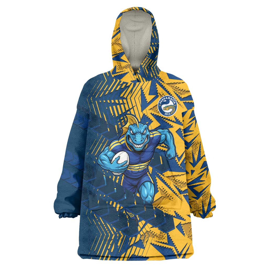 Parramatta Eels Rugby Wearable Blanket Hoodie Fierce Mascot Geometric Tribal Art