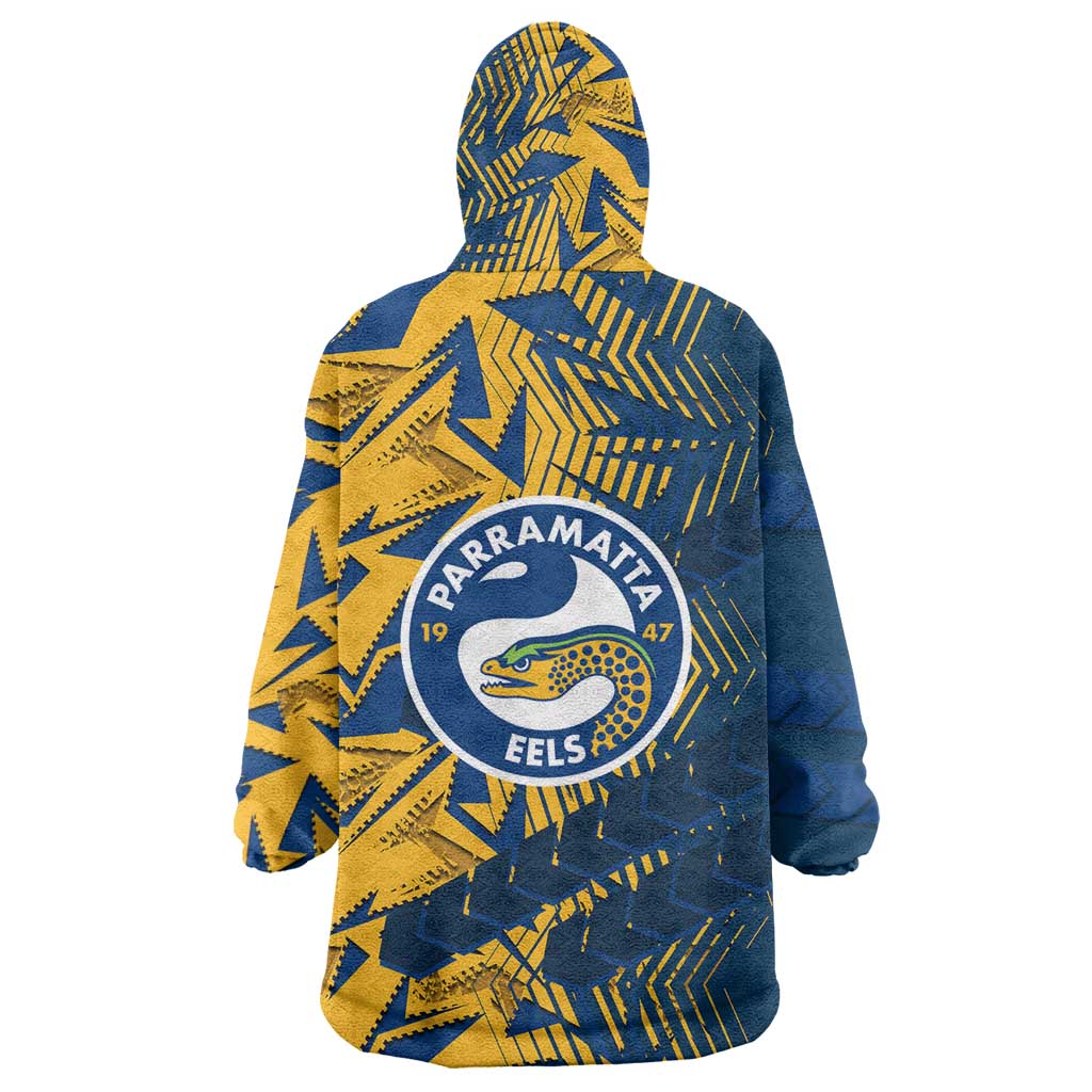 Parramatta Eels Rugby Wearable Blanket Hoodie Fierce Mascot Geometric Tribal Art