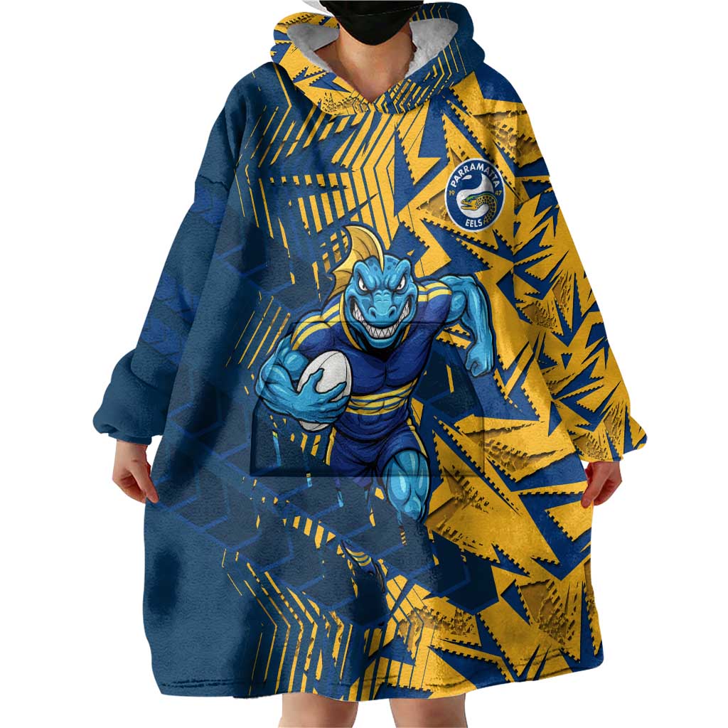Parramatta Eels Rugby Wearable Blanket Hoodie Fierce Mascot Geometric Tribal Art