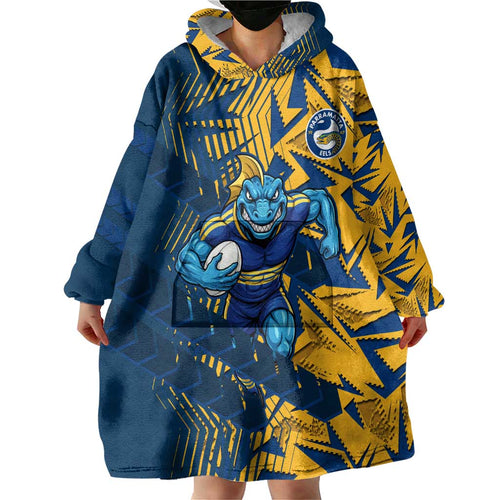 Parramatta Eels Rugby Wearable Blanket Hoodie Fierce Mascot Geometric Tribal Art