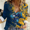 Parramatta Eels Rugby Women Casual Shirt Fierce Mascot Geometric Tribal Art