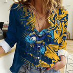 Parramatta Eels Rugby Women Casual Shirt Fierce Mascot Geometric Tribal Art