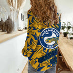 Parramatta Eels Rugby Women Casual Shirt Fierce Mascot Geometric Tribal Art