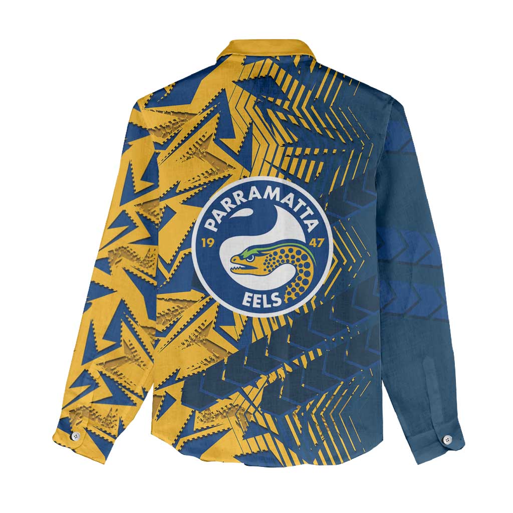 Parramatta Eels Rugby Women Casual Shirt Fierce Mascot Geometric Tribal Art