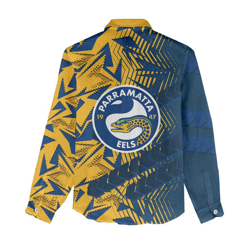 Parramatta Eels Rugby Women Casual Shirt Fierce Mascot Geometric Tribal Art