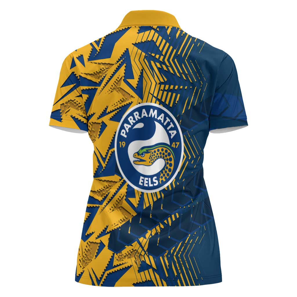 Parramatta Eels Rugby Women Polo Shirt Fierce Mascot Geometric Tribal Art