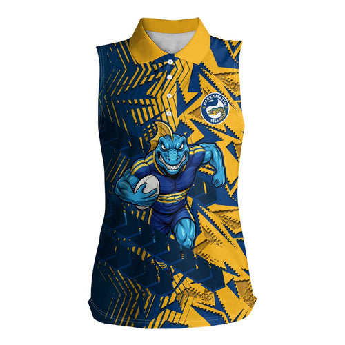 Parramatta Eels Rugby Women Sleeveless Polo Shirt Fierce Mascot Geometric Tribal Art