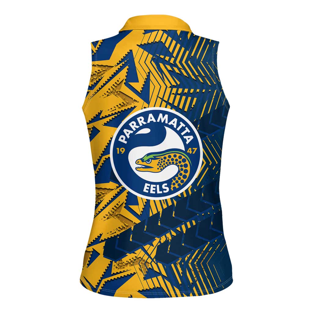 Parramatta Eels Rugby Women Sleeveless Polo Shirt Fierce Mascot Geometric Tribal Art