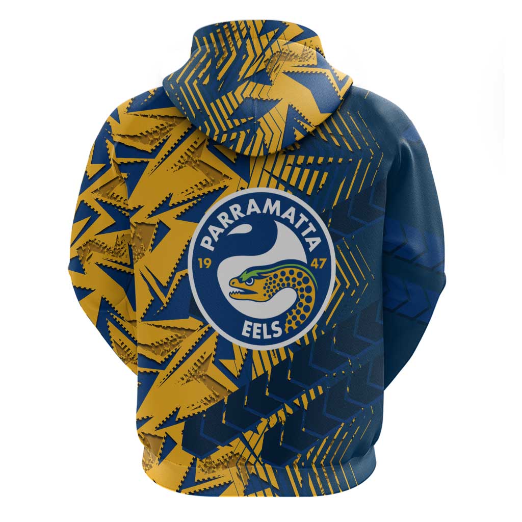 Parramatta Eels Rugby Zip Hoodie Fierce Mascot Geometric Tribal Art