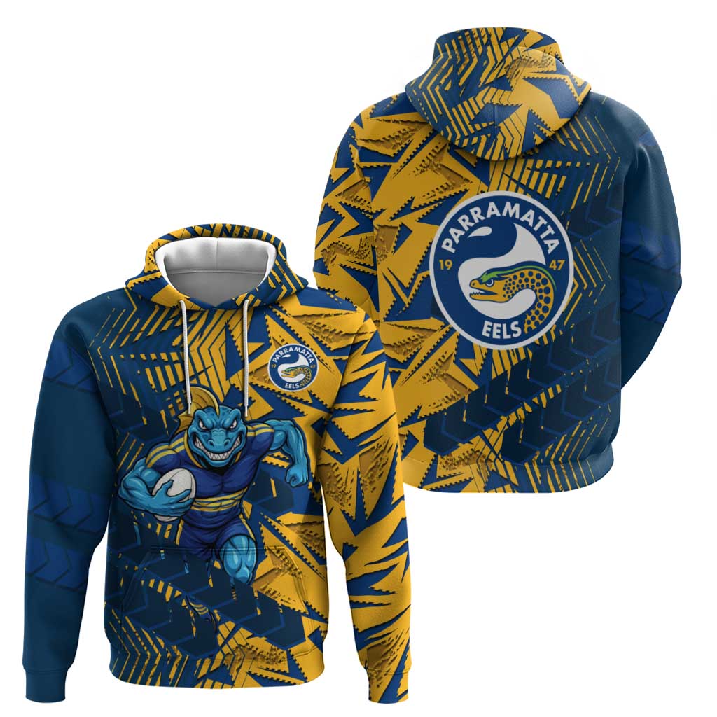 Parramatta Eels Rugby Zip Hoodie Fierce Mascot Geometric Tribal Art