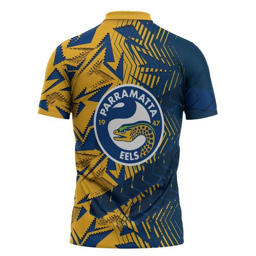 Parramatta Eels Rugby Zipper Polo Shirt Fierce Mascot Geometric Tribal Art