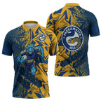 Parramatta Eels Rugby Zipper Polo Shirt Fierce Mascot Geometric Tribal Art