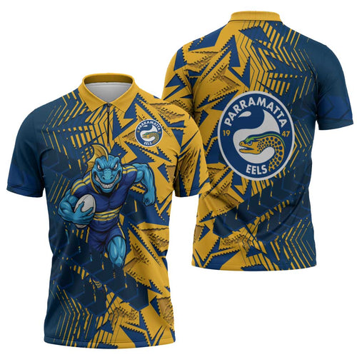 Parramatta Eels Rugby Zipper Polo Shirt Fierce Mascot Geometric Tribal Art
