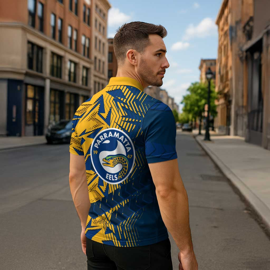 Parramatta Eels Rugby Zipper Polo Shirt Fierce Mascot Geometric Tribal Art